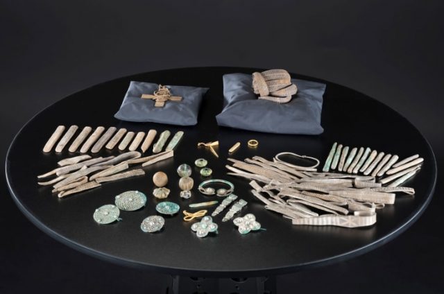 The entire hoard, which was discovered in 2014. Credit: National Museums Scotland