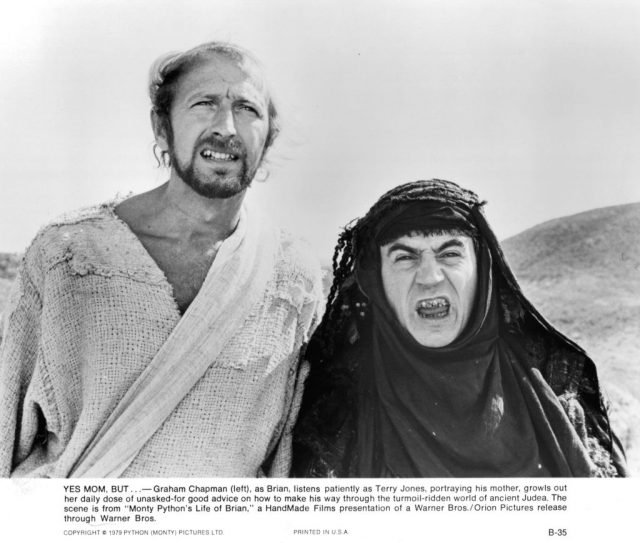 Graham Chapman and Terry Jones in a scene from the film ‘Life Of Brian’, 1979. (Photo Credit: Warner Brothers/Getty Images)