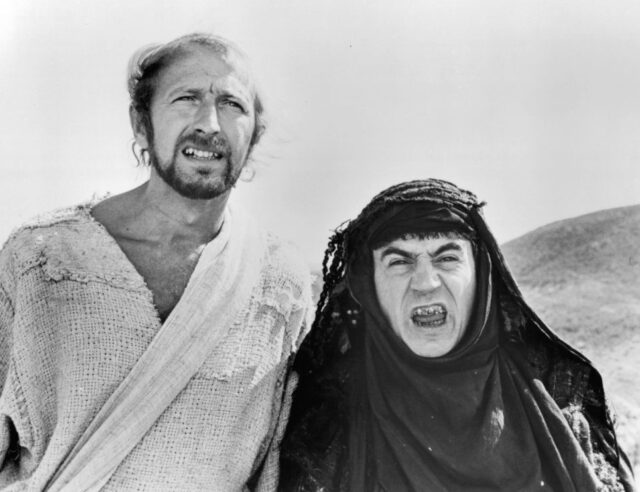 Graham Chapman and Terry Jones in a scene from the film ‘Life Of Brian’, 1979. (Photo Credit: Warner Brothers/Getty Images)