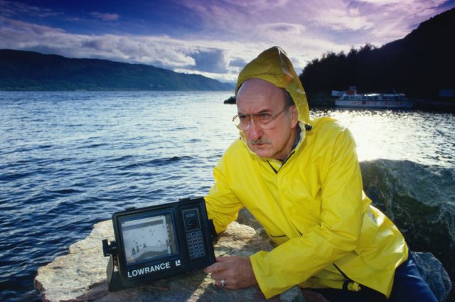 Scientist Thayne Smith Lowrance with a sonar device during one of his many attempts to find the legendary Loch Ness Monster, Scotland, February 1999.
