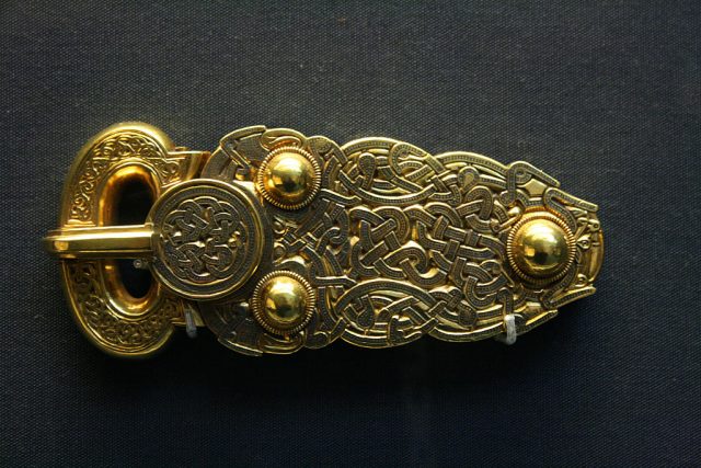Circa 625-630. Iron and gilt bronze. Length: 13.2 cm; width: 5.6 cm. Located in the British Museum, London, England, UK. (Photo by VCG Wilson/Corbis via Getty Images)