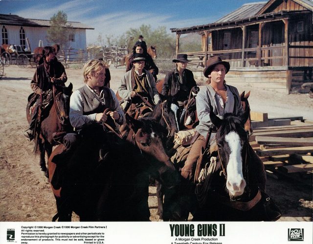 1988: Actors Kiefer Sutherland and Emilio Estevez star in the film ‘Young Guns’. (Photo by Michael Ochs Archives/Getty Images)