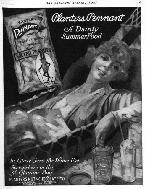 Planters Nut & Chocolate Company advertisement in The Saturday Evening Post, 1921.