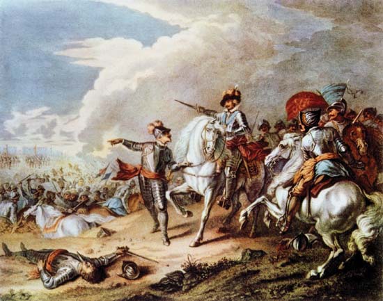 The victory of the Parliamentarian New Model Army, under Sir Thomas Fairfax and Oliver Cromwell, over the Royalist army, commanded by Prince Rupert, at the Battle of Naseby