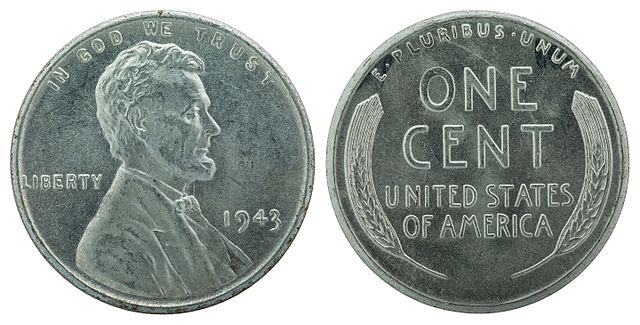 Front and back image of the 1943 steel penny