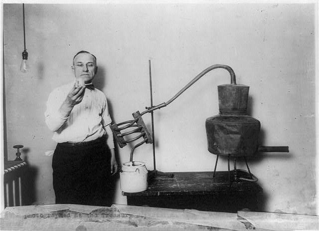 Confiscated moonshine still photographed by the Internal Revenue Bureau