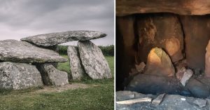 Left, a wedge tomb in Co. Cork. Right, an image of the recently uncovered Dingle tomb.