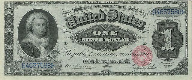 Martha Washington one silver dollar banknote from 1886