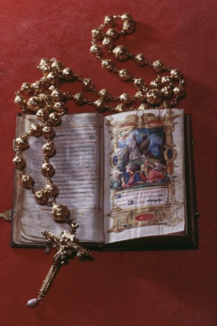 Golden rosary and bible once owned by Mary Queen of Scots