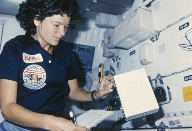 Sally Ride onboard the Challenger, 1984. 
