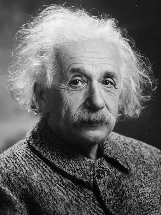 Black and white photograph of Albert Einstein