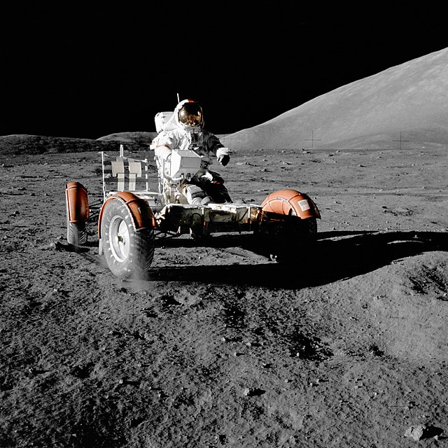 Commander Eugene Cernan with the Apollo 17 lunar rover