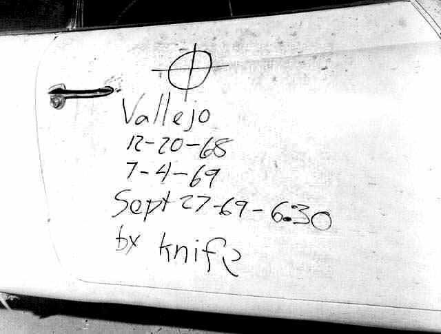 Message from the Zodiac Killer written on Bryan Hartnell's car door