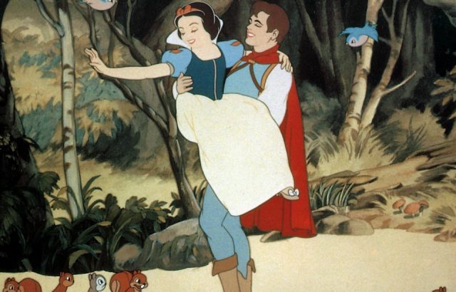 Prince sweeping Snow White off her feet