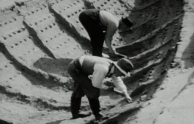 Still from a film made by H. J. Phillips, brother of Charles Phillips showing archaeological dig at Sutton Hoo