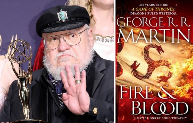 George RR Martin and the cover of Fire and Blood, on which House of the Dragon is based