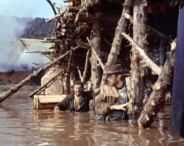 actors Eli Wallach and Clint Eastwood on the set of The Good, The Bad and The Ugly 