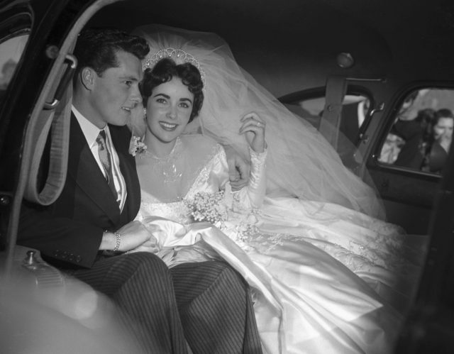 Elizabeth Taylor and Conrad Hilton on their wedding day 
