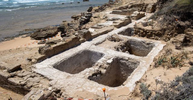 A general view of the ancient Roman baths uncovered in the sand dunes at Cape Trafalgar in Spain