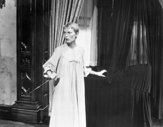 A frightened Mia Farrow in Rosemary's Baby