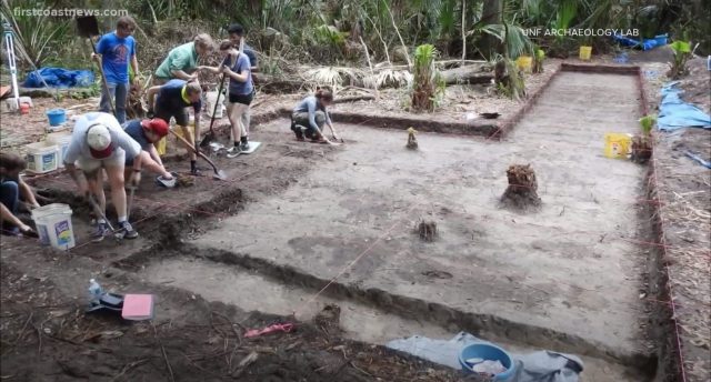 Students working at the Sarabay archaeological dig site on Old Talbot Island