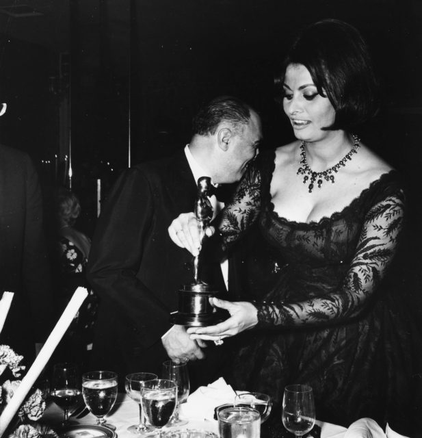 Sophia Loren with her Best Actress Academy Award for the film “Two Women,” the first in that category given to an actress in a foreign language film. (Photo Credit: Archive Photos/Stringer/Getty Images)