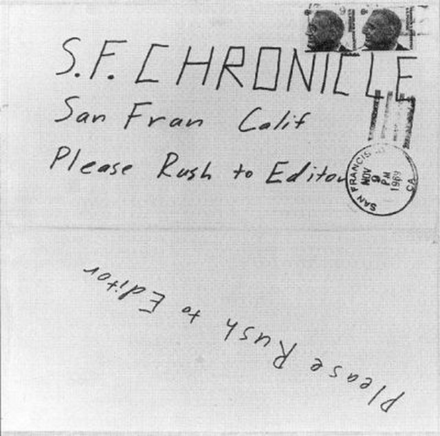 Envelope of letter the Zodiac Killer sent to the San Francisco Chronicle on November 9, 1969