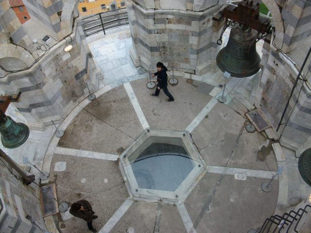 Interior of leaning tower of pisa, looking down