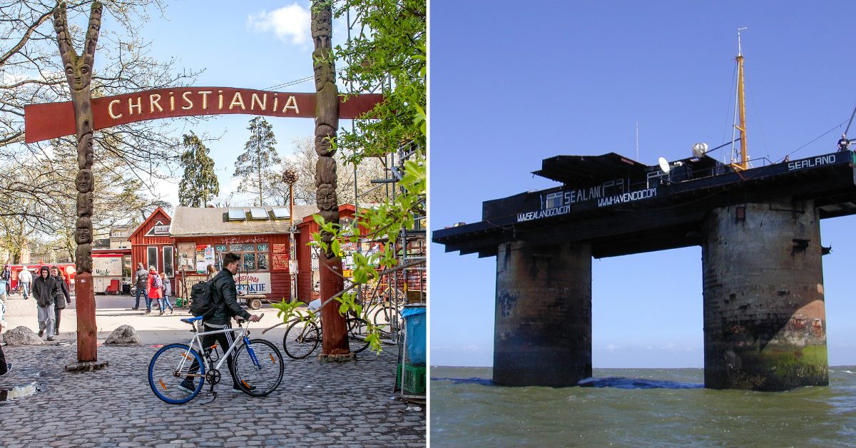 Christiania and Sealand. (Photo Credit: 1. News Oresund / Flickr, CC BY 2.0 2. Ryan Lackey / Flickr, CC BY 2.0)