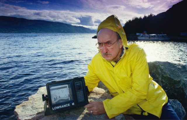 Scientist Thayne Smith Lowrance with a sonar device during one of his many attempts to find the legendary Loch Ness Monster