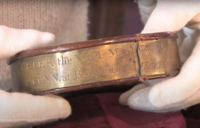 Peter the Wild Boy's collar, with inscription