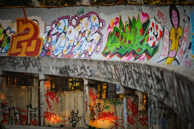 Bobsleigh course covered in graffiti