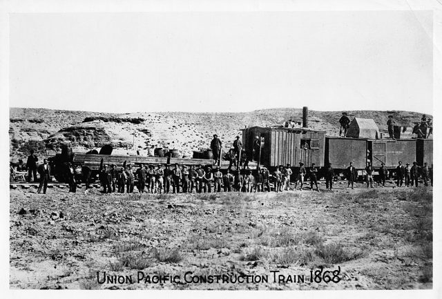 Construction train on the Union Pacific Railroad in 1868