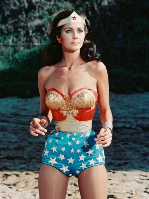 Lynda Carter, US actress, in costume in a publicity still issue for the US television series, 'Wonder Woman', circa 1977.