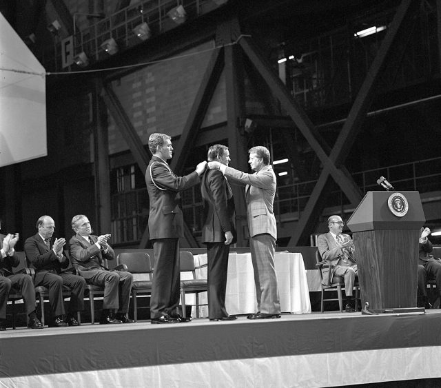 Neil Armstrong receiving the Congressional Space Medal of Honour 