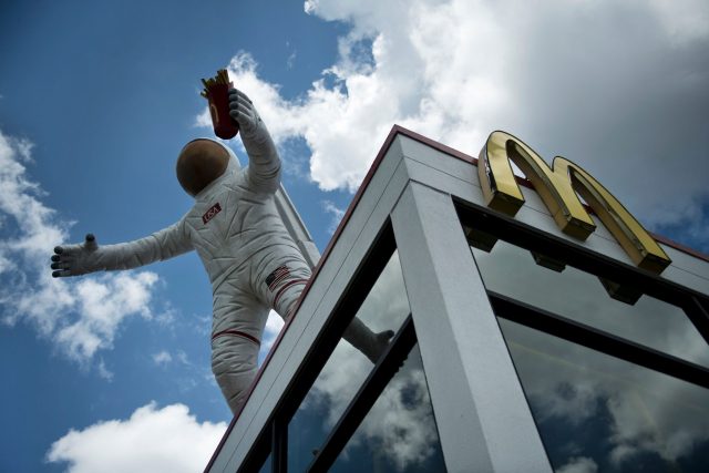 Astronaut on top of the Houston McDonalds 