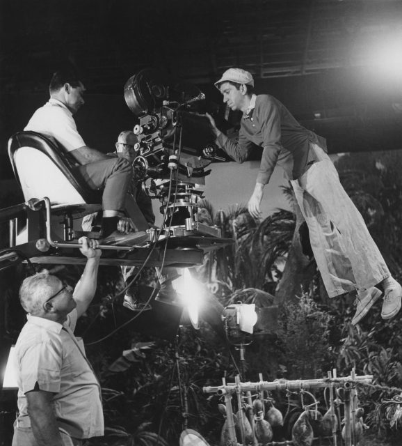 Bob Denver shooting a scene in Gilligan's Island