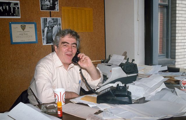 Jimmy Breslin is photographed in his office at the Daily News in New York City. (Photo Credit: Yvonne Hemsey/Getty Images)