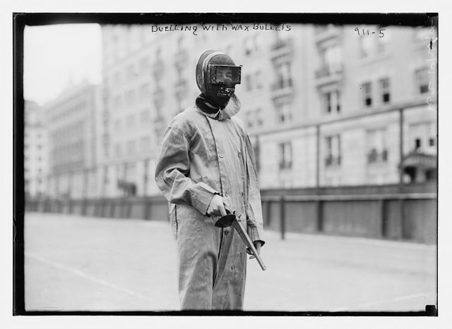 dueller in uniform, using wax bullets 