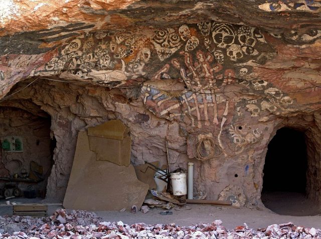 Cave paintings in a dwelling in Coober Pedy