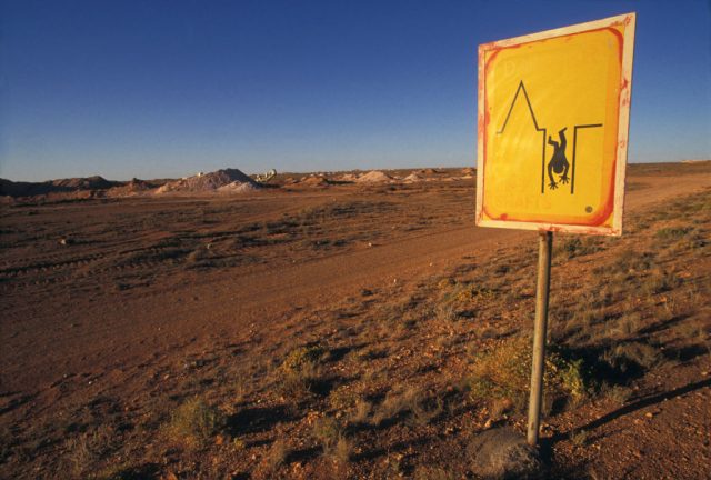 Caution sign outside of Coober Pedy