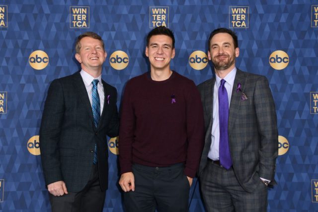 Ken Jennings, Brad Rutter and James Holzhauer standing beside one another