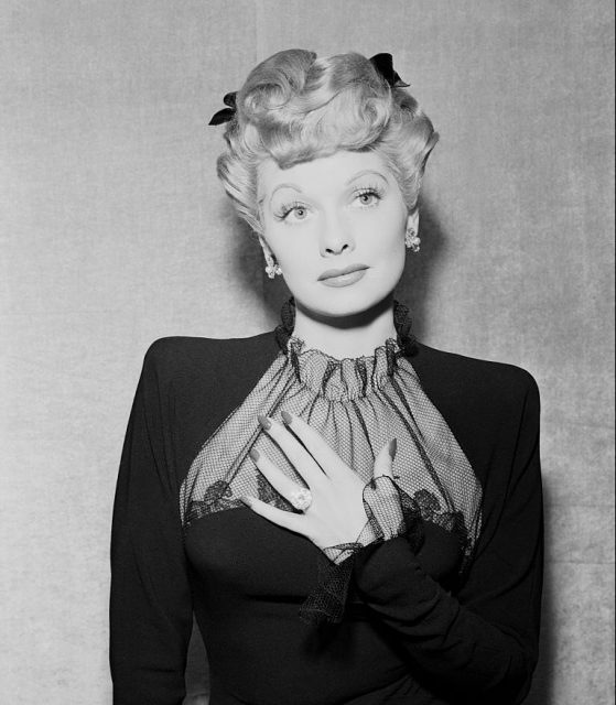 Lucille Ball is shown wearing the ring chosen by herself as a Hollywood bride to be. (Photo Credit: Bettmann / Contributor via Getty Images)