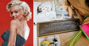 Marilyn Monroe + her grave covered in fan gifts