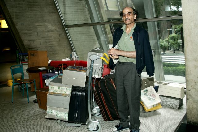 Nasseri with his belongings 