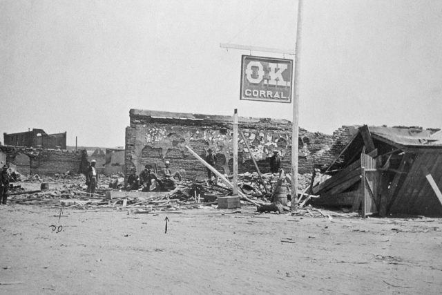 Wyatt Earp at the ruins of the OK Coral in Tombstone, Arizona. (Photo Credit: John van Hasselt/Sygma via Getty Images)