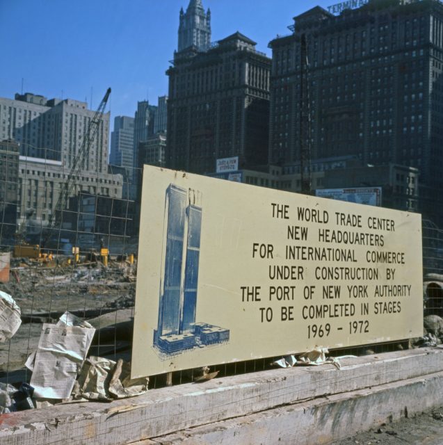Sign describing the construction of the World Trade Center