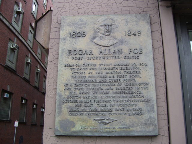 Edgar Allan Poe birthplace plaque in Boston, MA.