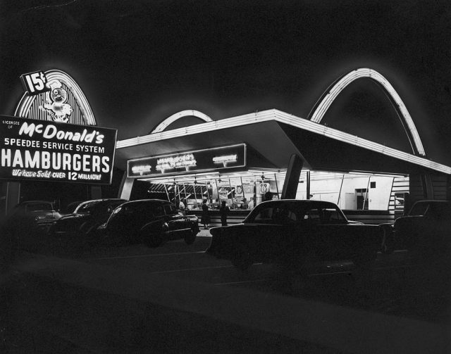 Exterior of a McDonald's restaurant at night