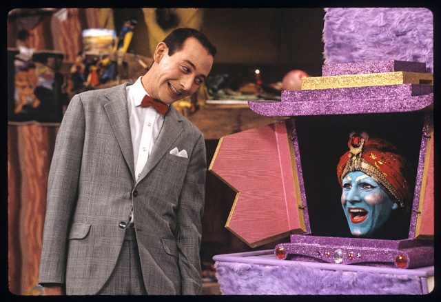 Publicity still from ‘Pee Wee’s Playhouse’ (CBS), a children’s television show starring Paul Reubens and John Paragon, 1986. (Photo Credit: John Kisch Archive/Getty Images)
